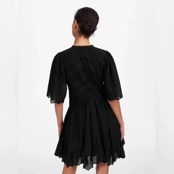 Madewell Eyelet Flutter Sleeve Mini Dress in Cotton in Jet Black Size 2 NWT